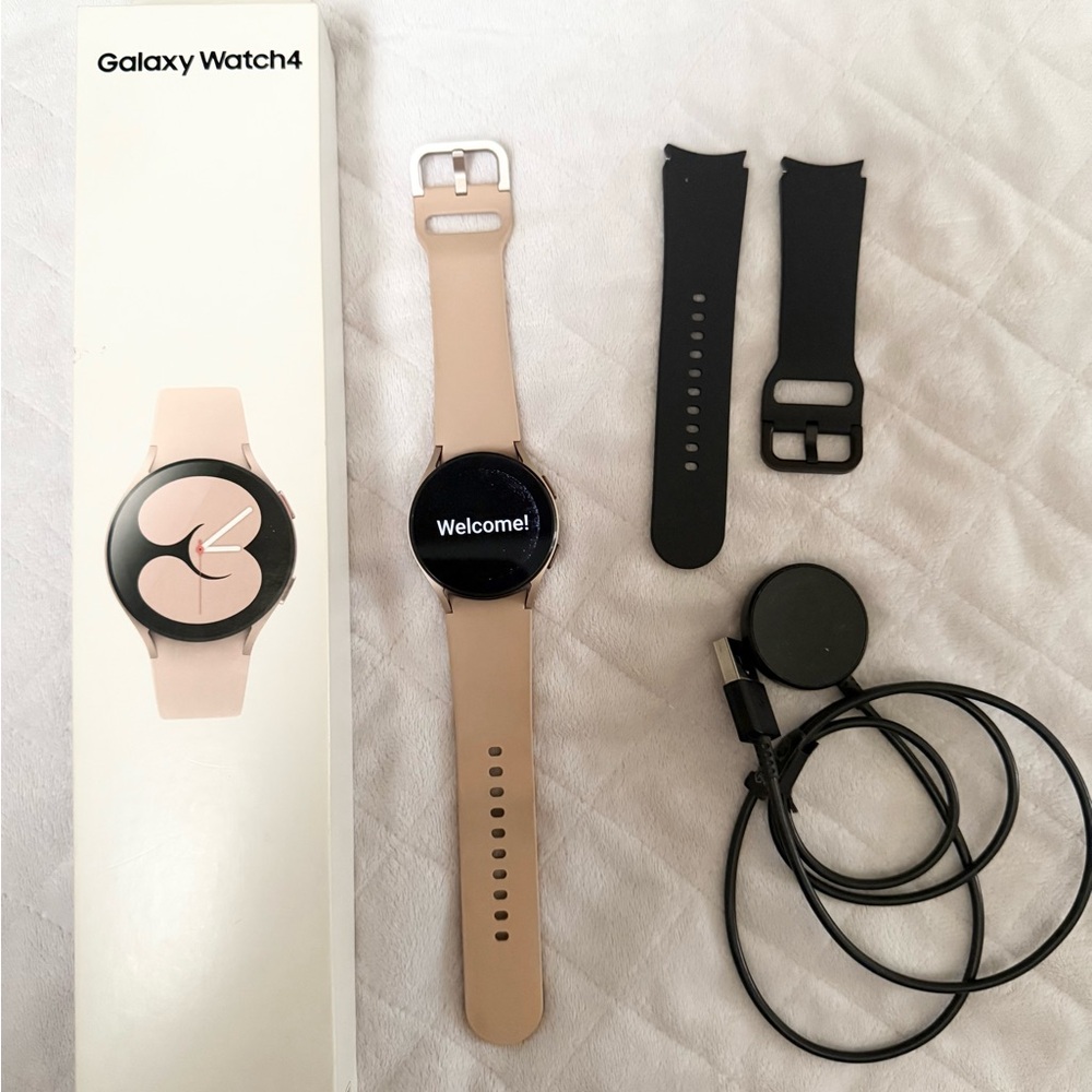 Samsung Galaxy Watch4 with Beige Strap and Black Accents